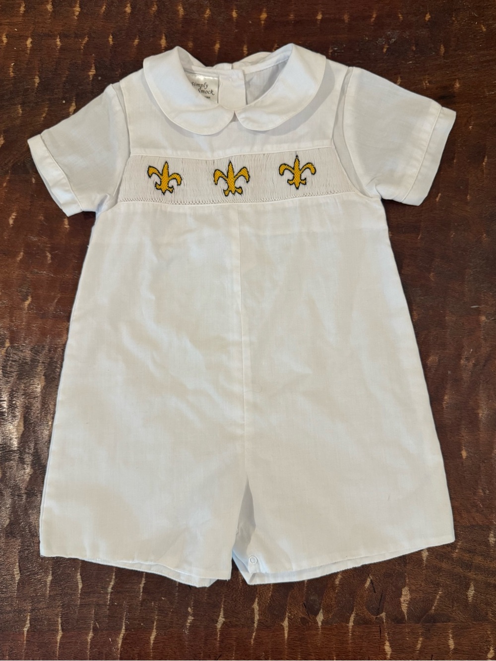 Fleur-de-Lis Baby Boy smocked Shortall/John John